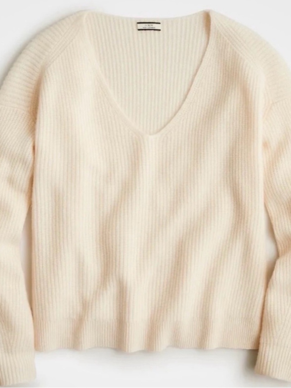 J. Crew Cashmere Cream V-Neck Ribbed Sweater